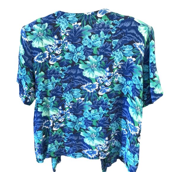 Sarah Taylor Floral Crepe Blouse: Vintage Blue Flowery Rayon Tunic, Size M - Picture 2 of 8
